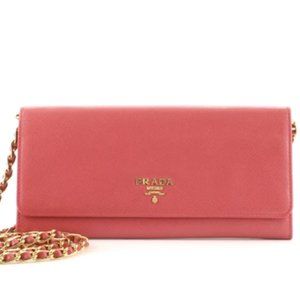 PRADA w/certificate Saffiano Leather Chain Wallet